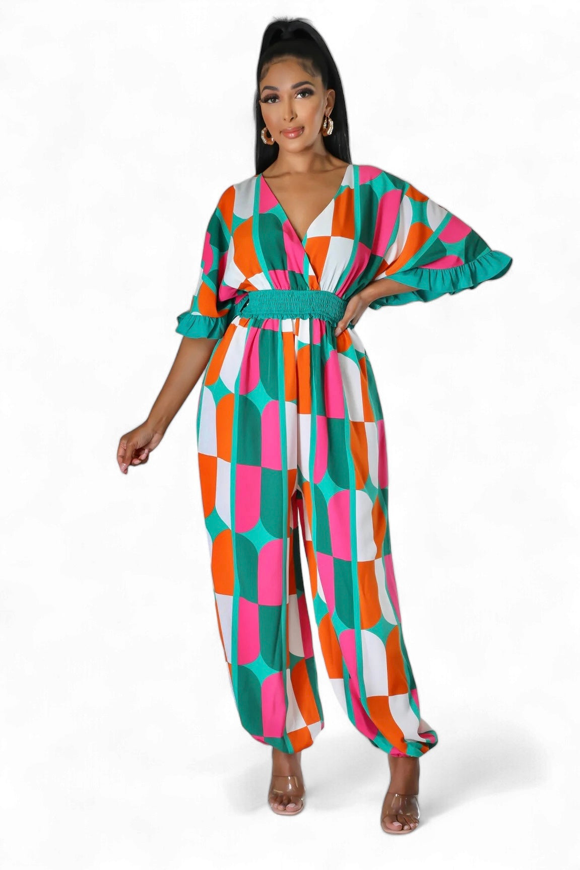 Print V-neck Jumpsuit {Oversized}