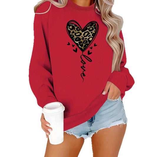 Leopard print heart-shaped printed hoodie