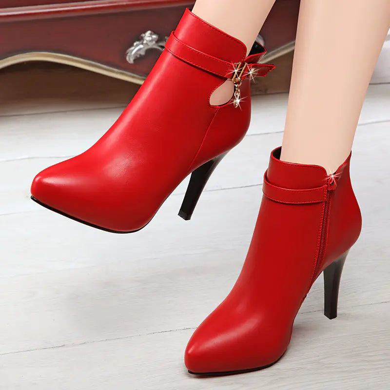Versatile Waterproof High Heels with Pointed Toe Booties