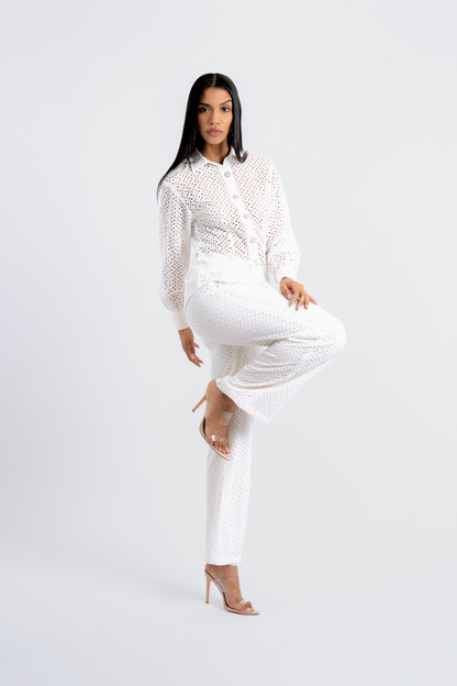 佛羅倫斯白色鏤空兩件式褲裝