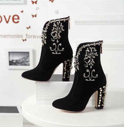 Women Suede Ankle Boots : With Back Zipper