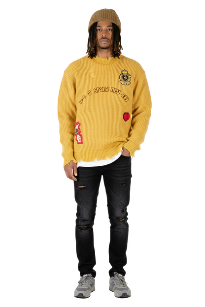 KIWI Heavy Gauge Ripped Knit Sweater with patches