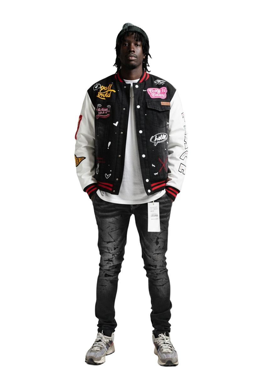 NEW VERTE Padded Washing Denim Bomber Jacket