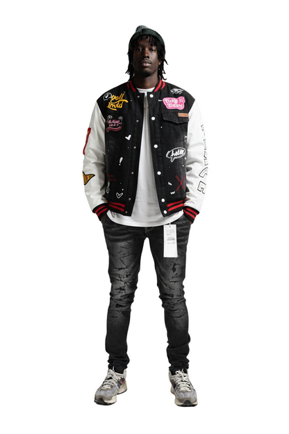 NEW VERTE Padded Washing Denim Bomber Jacket