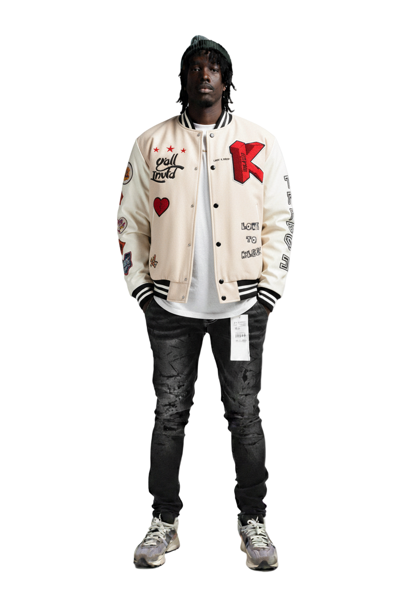 VUE Men's Melton Body with Faux Leather Sleeve Varsity Jacket