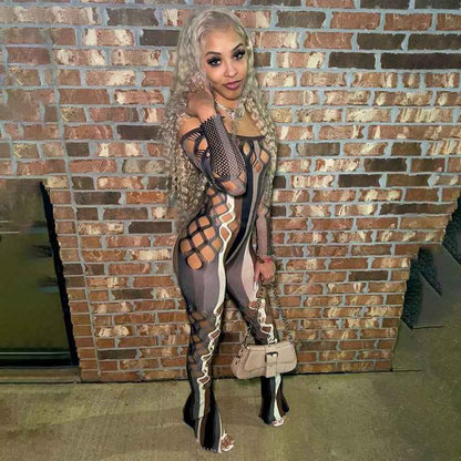 Formed Fitting: Cutout Striped Jumpsuits