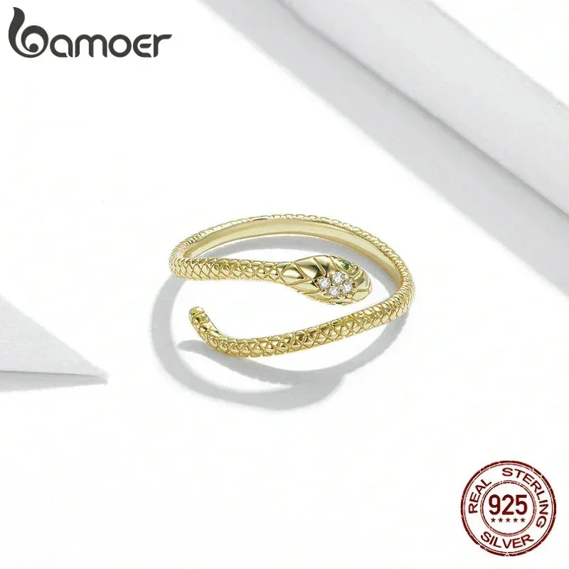 Anillo ajustable BAMOER de plata de ley 925 chapado en platino, con circonita verde y texturas retro, joyería de moda en 4 colores.