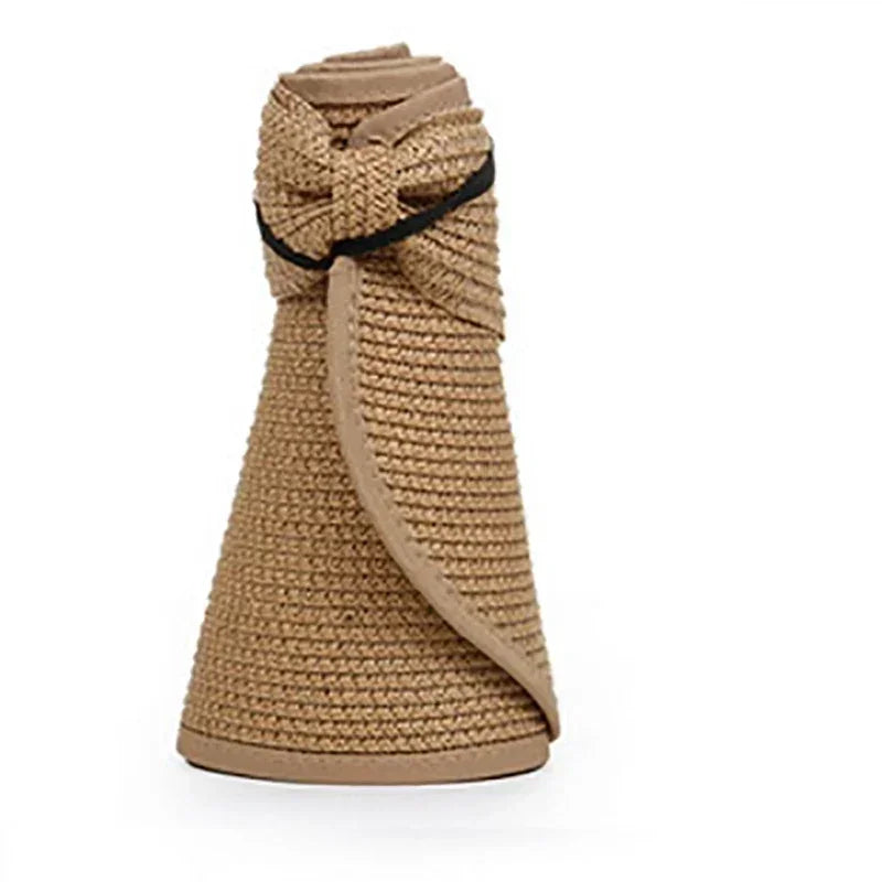 女士夏季遮陽帽 - 時尚防紫外線，適合戶外徒步，可折疊，寬簷沙灘草帽