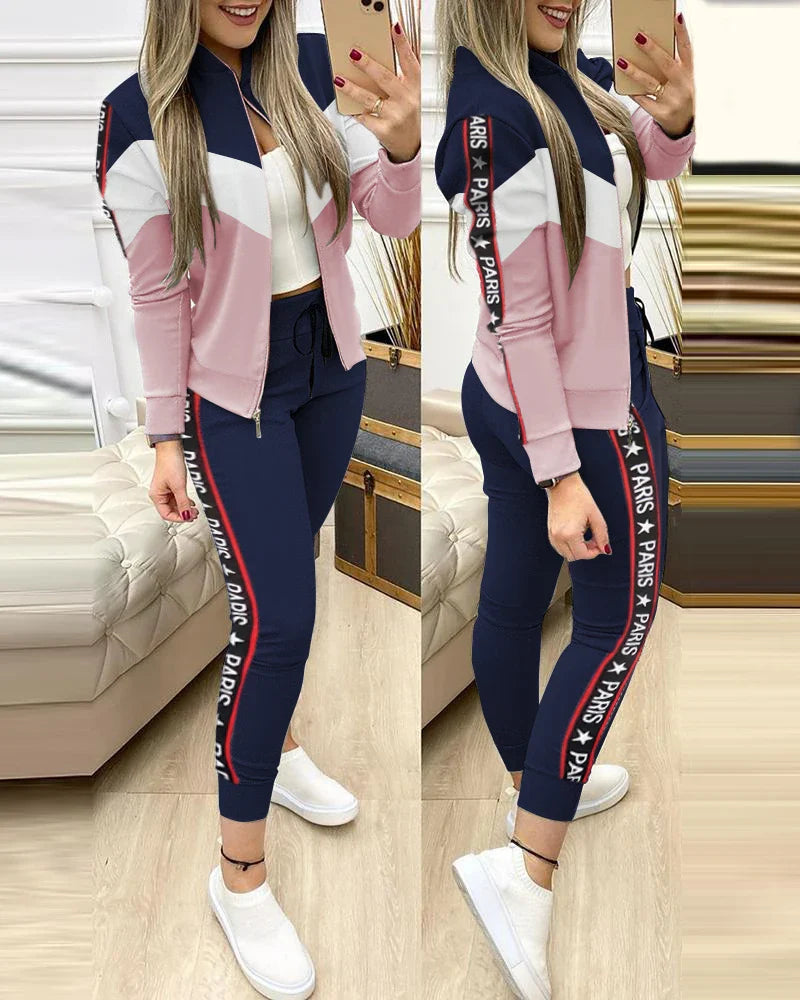 Conjunto deportivo de dos piezas con cremallera, abrigo y pantalones
