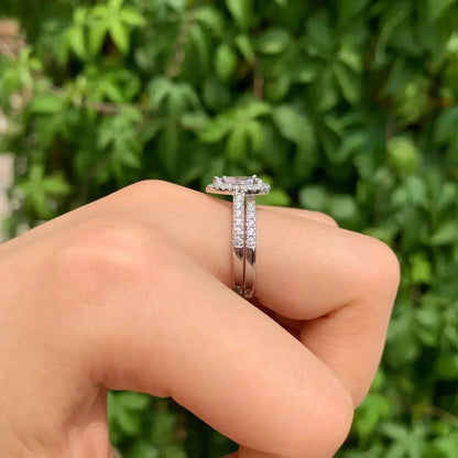 Anillo de compromiso Newshe de 2 piezas con forma de lágrima para mujer, de plata 925, con circonitas cúbicas de alta calidad.