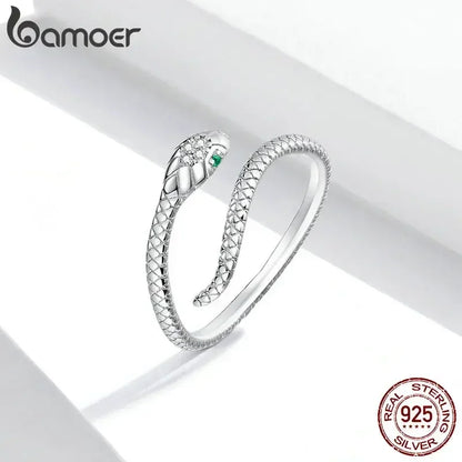 Anillo ajustable BAMOER de plata de ley 925 chapado en platino, con circonita verde y texturas retro, joyería de moda en 4 colores.
