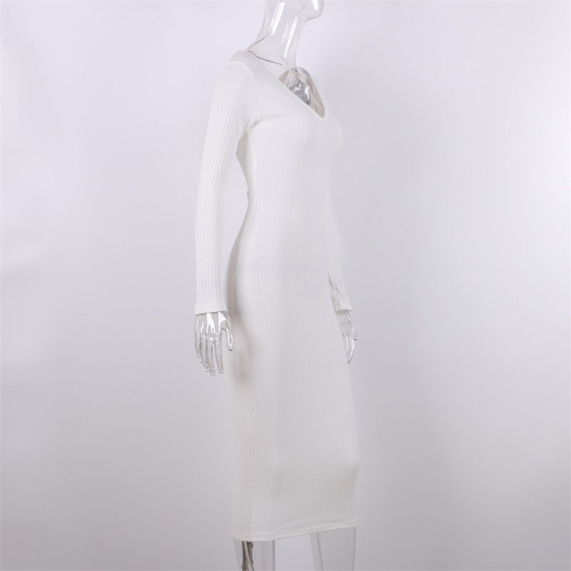 針織長袖V領派對優雅長袍女裝