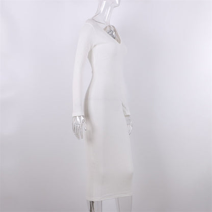 針織長袖V領派對優雅長袍女裝