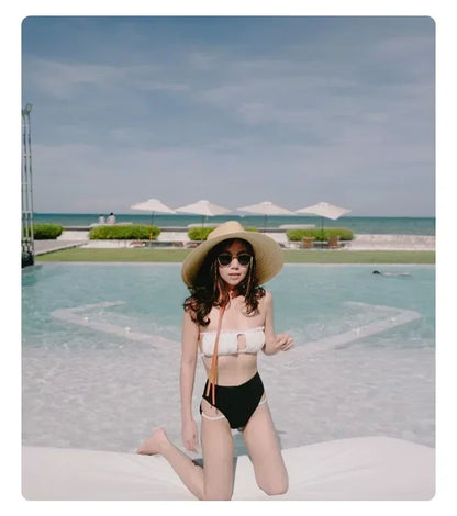 2024年新女士時尚度假沙灘防紫外線寬簷草編遮陽帽，夏季旅行巴拿馬帽，戶外批發