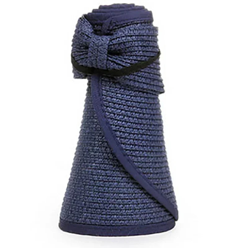 女士夏季遮陽帽 - 時尚防紫外線，適合戶外徒步，可折疊，寬簷沙灘草帽