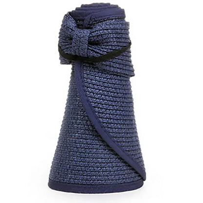 女士夏季遮陽帽 - 時尚防紫外線，適合戶外徒步，可折疊，寬簷沙灘草帽