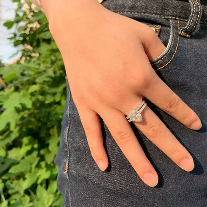 Anillo de compromiso Newshe de 2 piezas con forma de lágrima para mujer, de plata 925, con circonitas cúbicas de alta calidad.