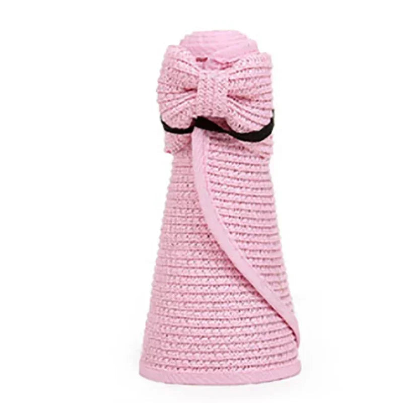 女士夏季遮陽帽 - 時尚防紫外線，適合戶外徒步，可折疊，寬簷沙灘草帽