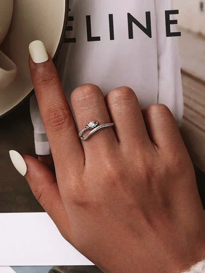 Anillo ajustable BAMOER de plata de ley 925 chapado en platino, con circonita verde y texturas retro, joyería de moda en 4 colores.