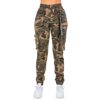 High Waist Camo Joggers with Utility Pockets