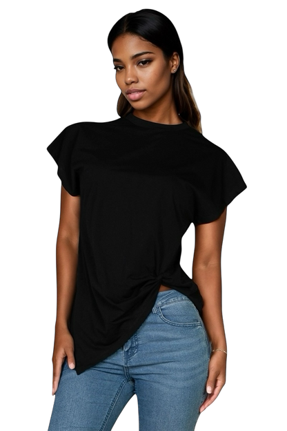 Batwing Sleeve Twist Front Tee {BT3952}