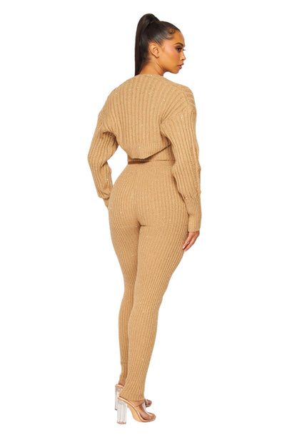 3 PC Sequin Cami Sweater Knit Pant Set