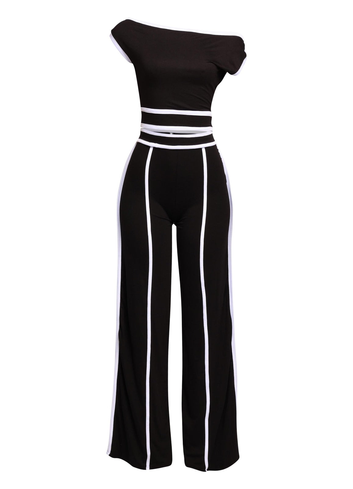 Off Shoulder Short Sleeve Top with Wide Leg Pants