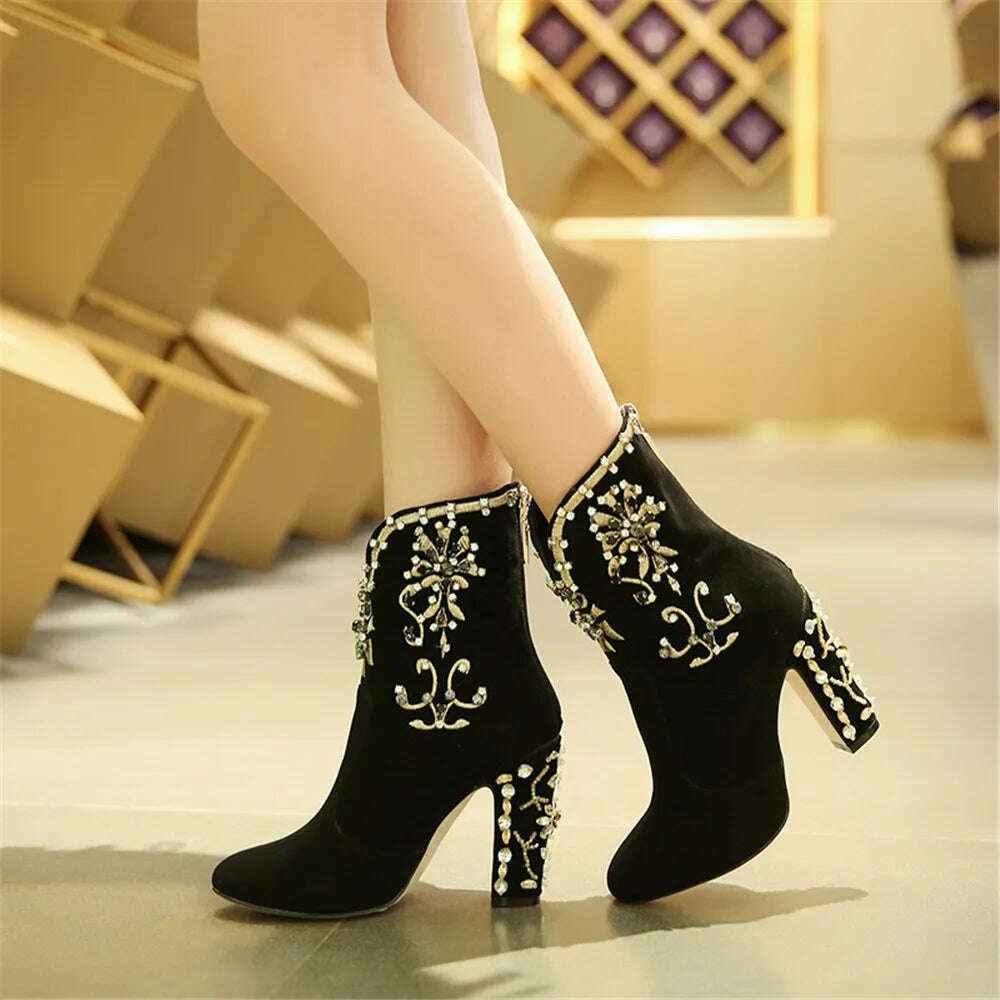 Women Suede Ankle Boots : With Back Zipper