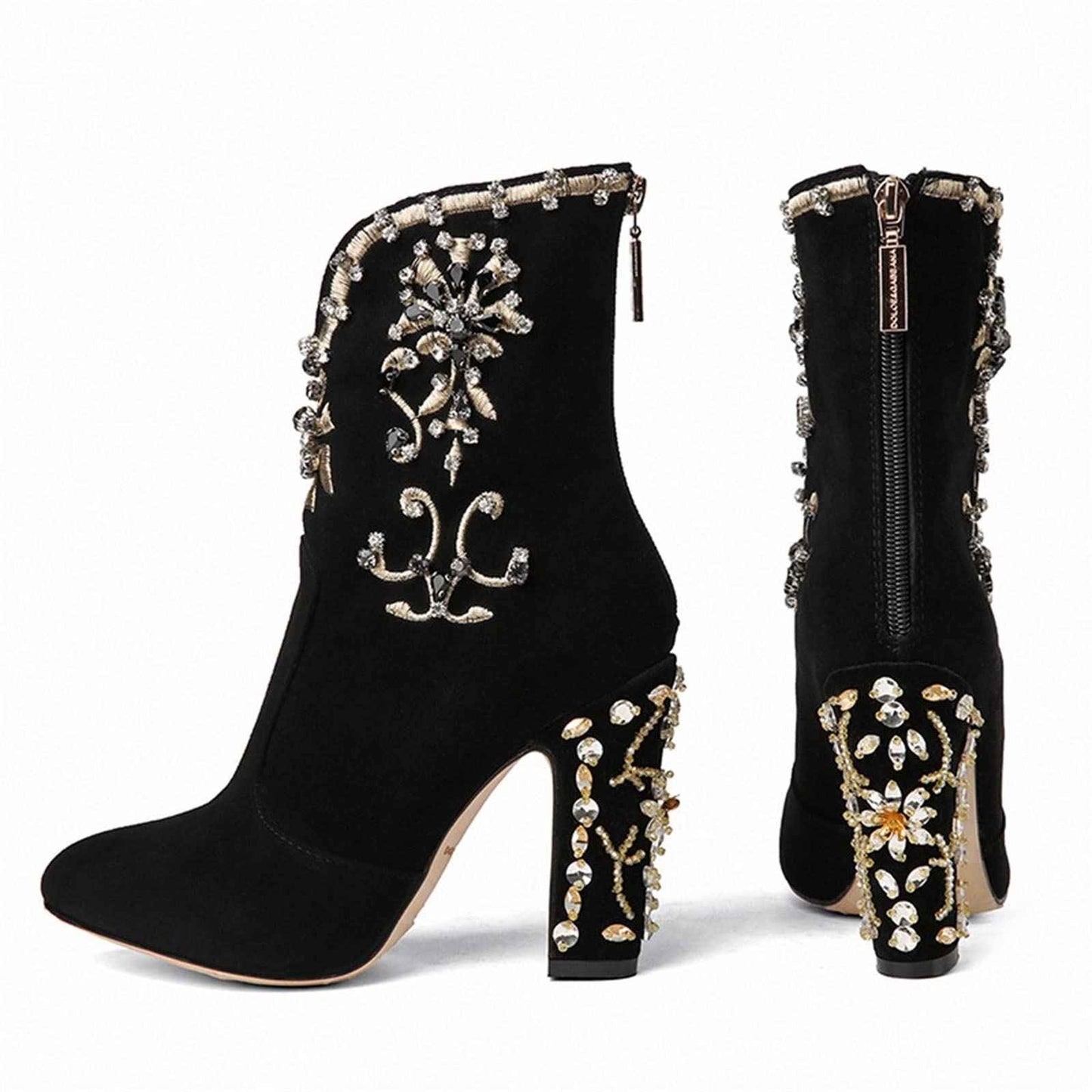 Women Suede Ankle Boots : With Back Zipper