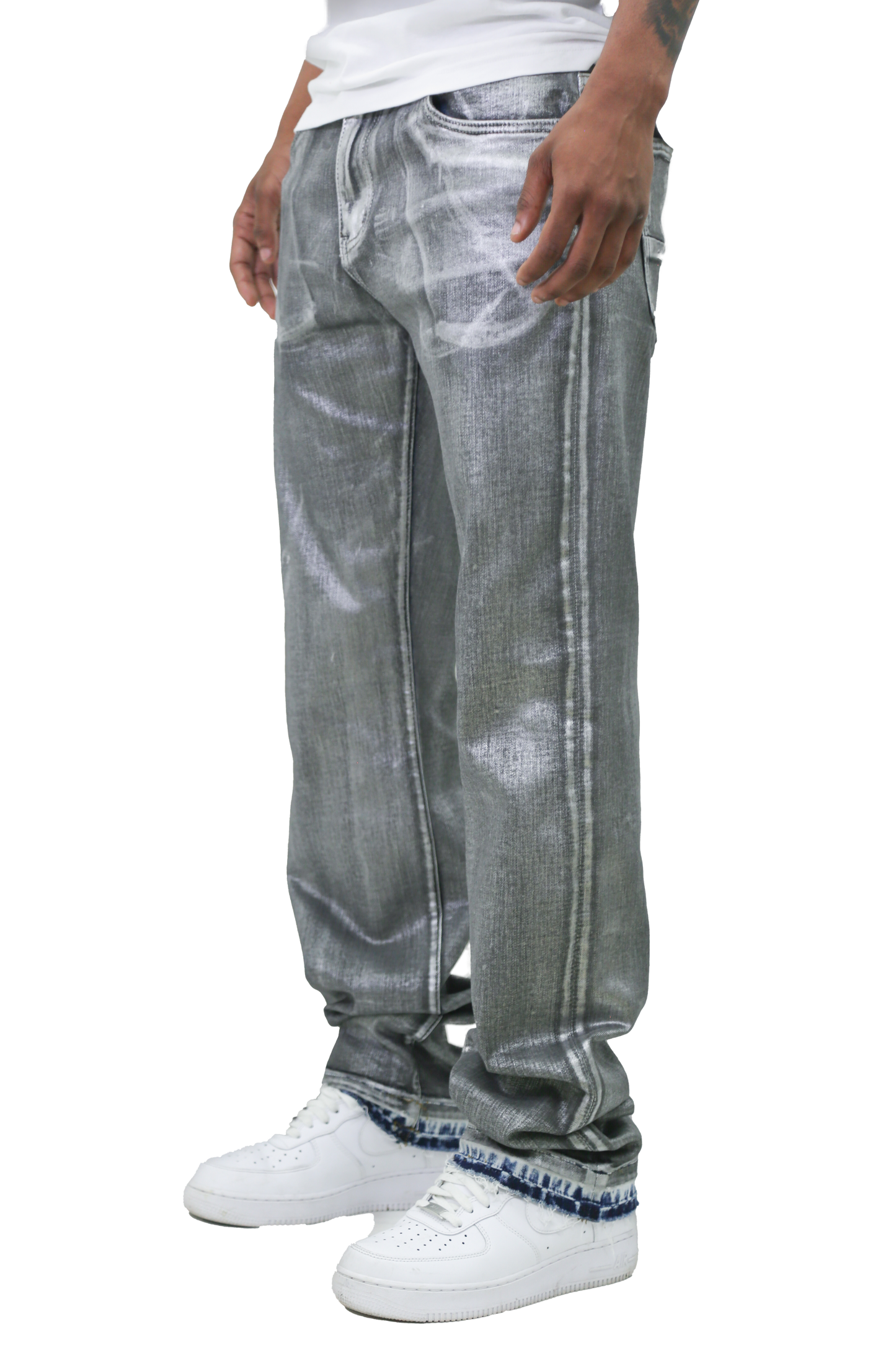 METALLIC PRINTED STACKED JEANS AJ07C