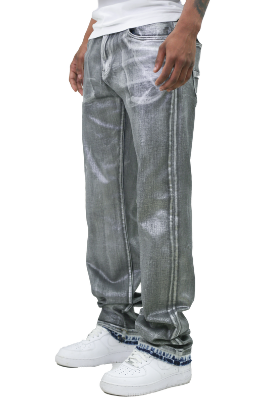 METALLIC PRINTED STACKED JEANS AJ07C