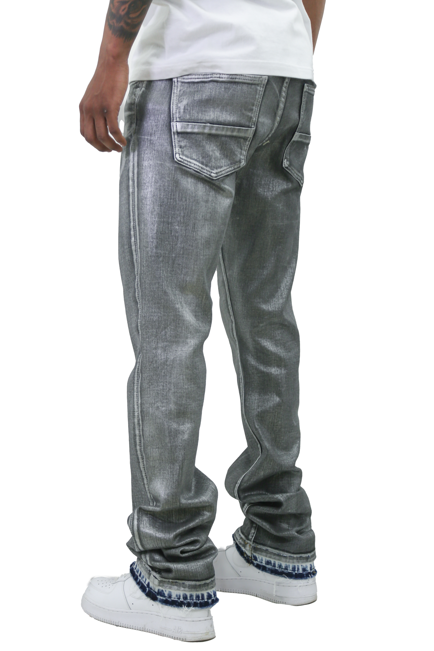 METALLIC PRINTED STACKED JEANS AJ07C