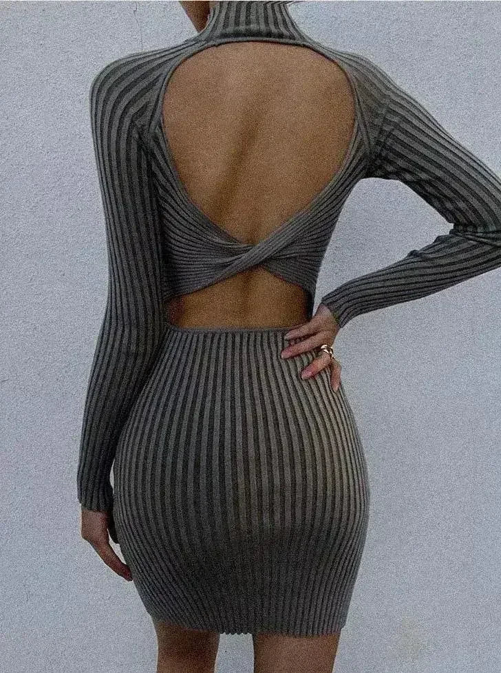 Mock Neck Bodycon Midi Dress - Open Back Twist Detail | Femstylo