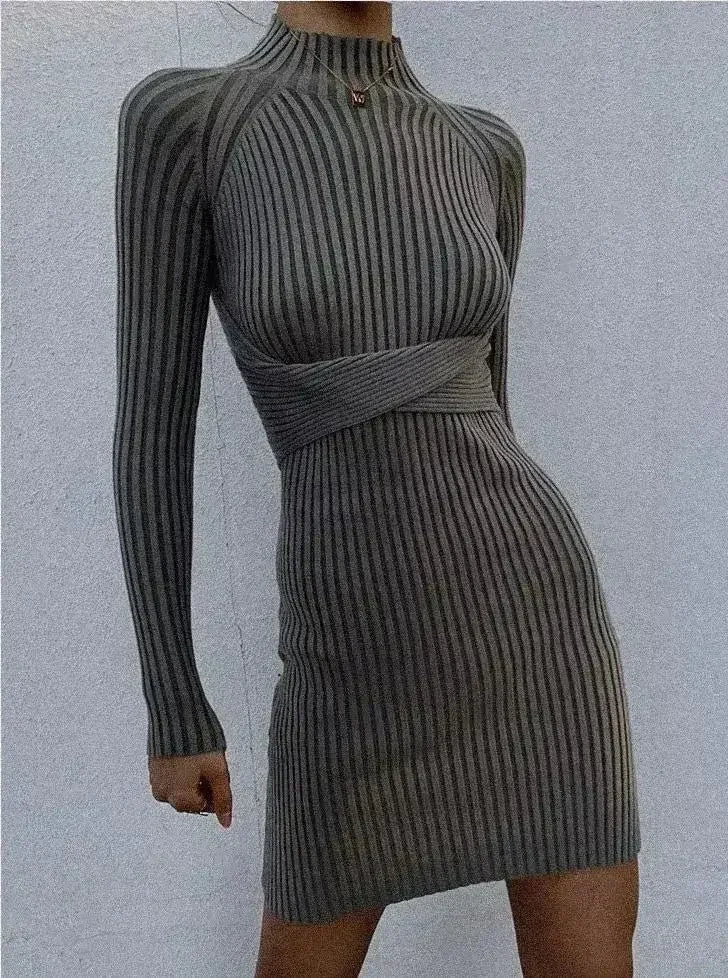 Mock Neck Bodycon Midi Dress - Open Back Twist Detail | Femstylo