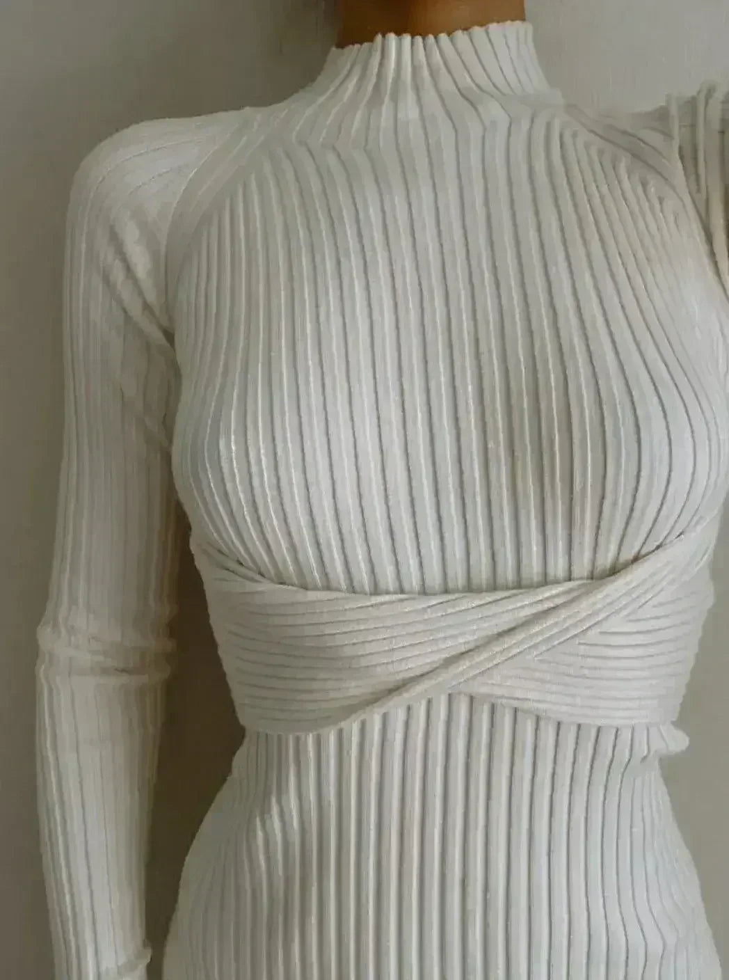 Mock Neck Bodycon Midi Dress - Open Back Twist Detail | Femstylo