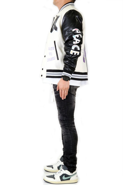 CAPELLA Men's Melton Body with Faux Leather Sleeve Varsity Jacket