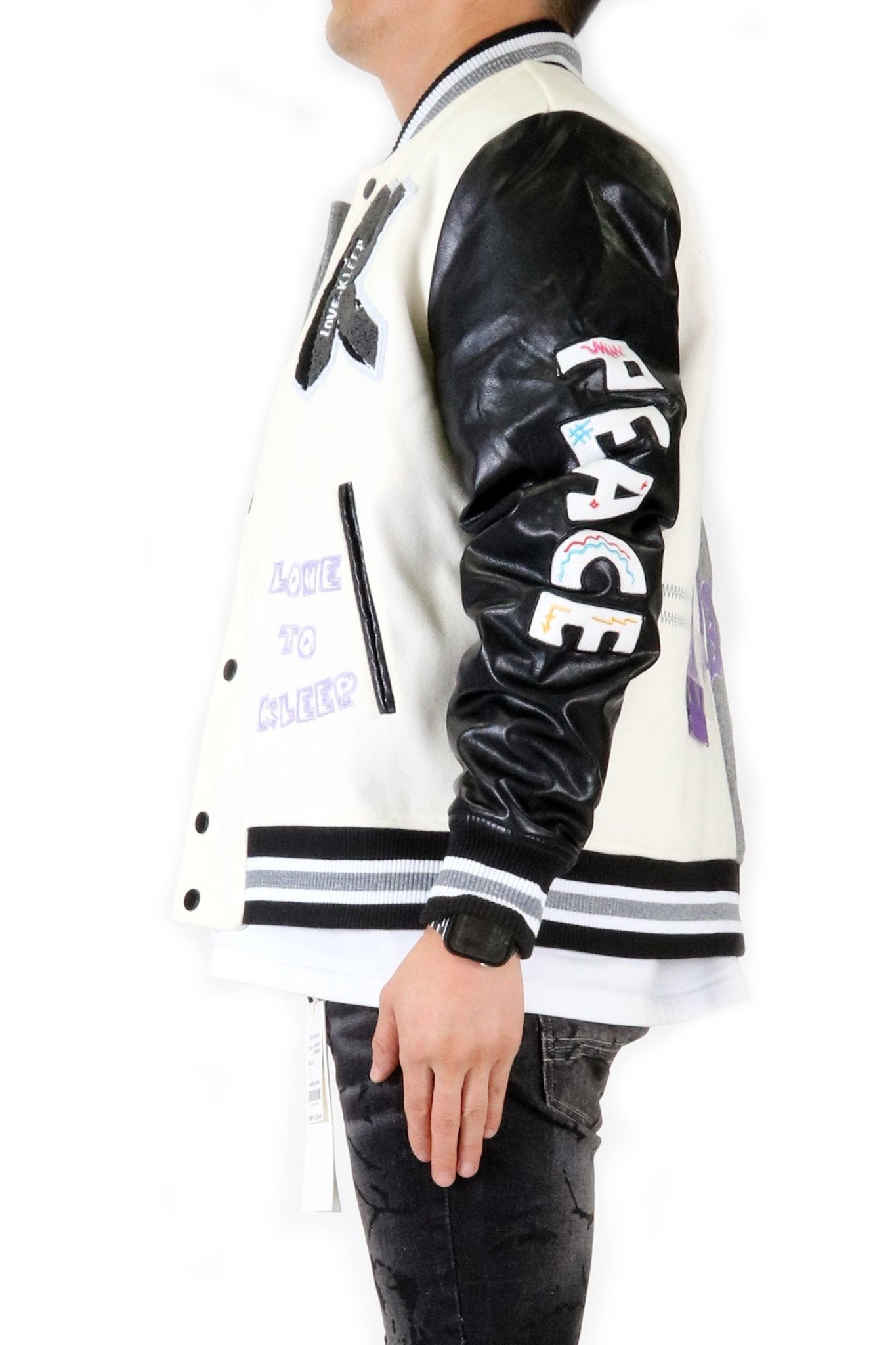 CAPELLA Men's Melton Body with Faux Leather Sleeve Varsity Jacket