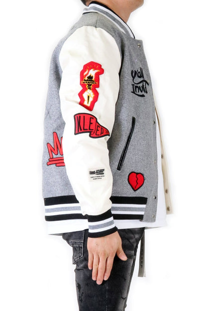 CAPELLA Men's Melton Body with Faux Leather Sleeve Varsity Jacket