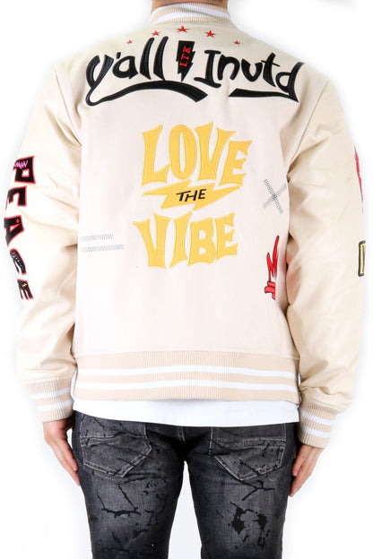 VUE Men's Melton Body with Faux Leather Sleeve Varsity Jacket