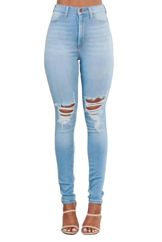 {MP1835} Denim Exposed Knee Skinny Jeans
