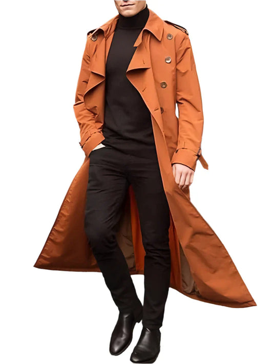 Men's Long Streetwear Trench Coat with Epaulets (Orange)
