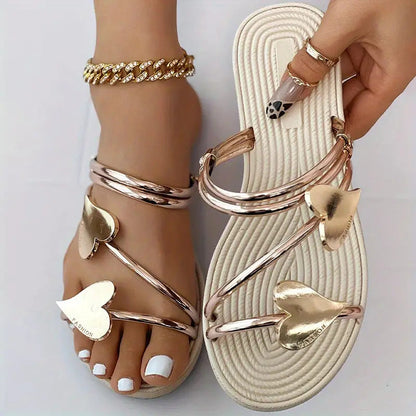 Women Sandals Open Toe Non Slip Sandals Outer Wear Mini Heart Shaped Flat Sandals Slides
