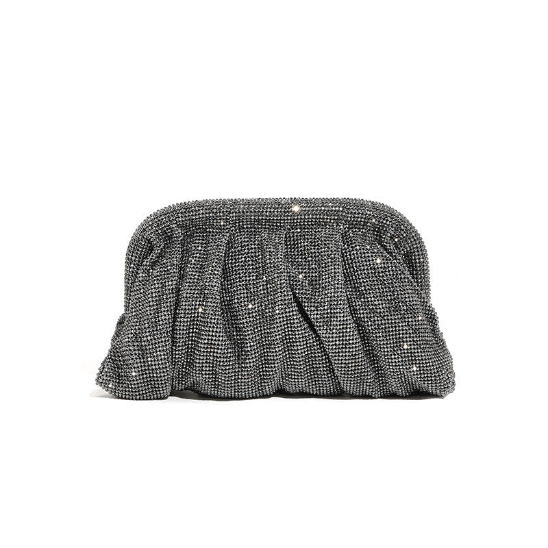 Bolso de mano de alta calidad con tachuelas de diamantes, cadena plisada, clip de nube de diamantes de imitación, bolso de cena, bolso cruzado de un solo hombro 