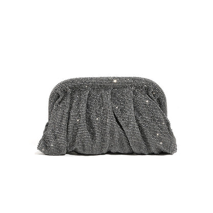 Bolso de mano de alta calidad con tachuelas de diamantes, cadena plisada, clip de nube de diamantes de imitación, bolso de cena, bolso cruzado de un solo hombro 