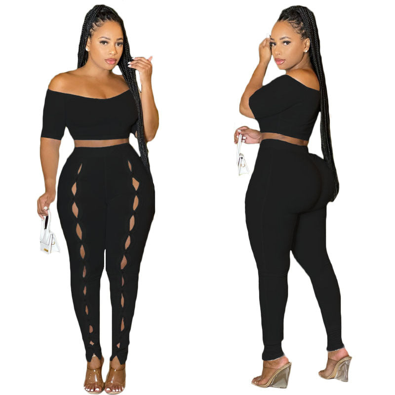 Women Clothing Summer Suit Sexy off the Shoulder Button Two Piece Pants