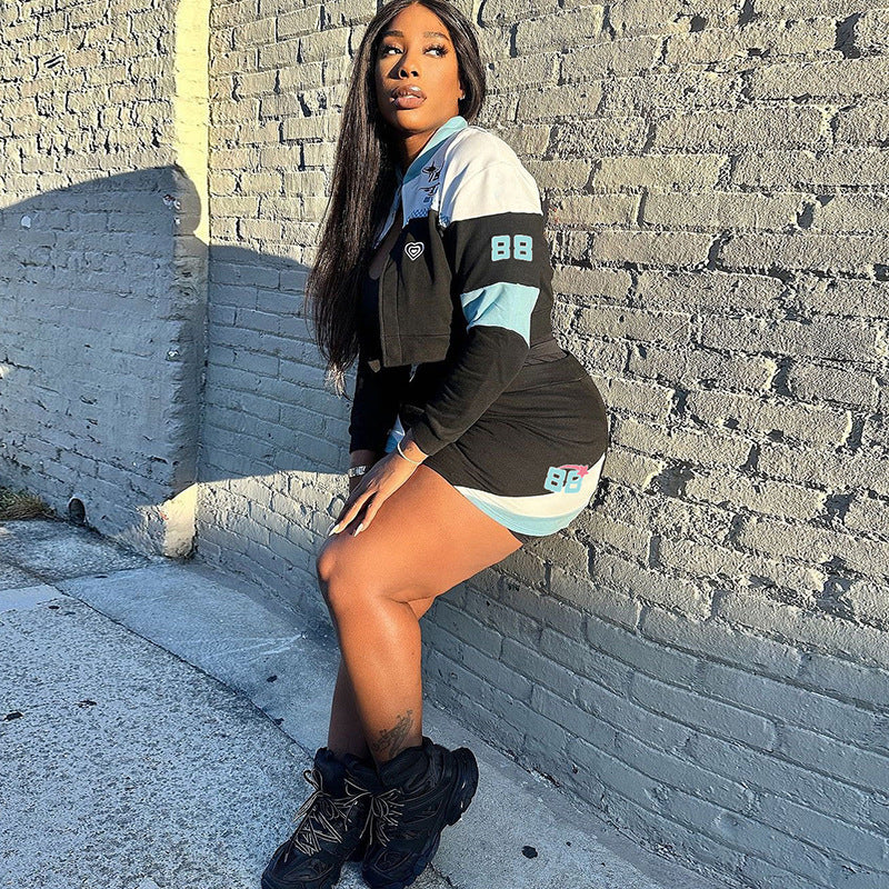 Ropa de otoño para mujer, top corto sexy de calle, falda con bolso de cadera, atuendo para mujer