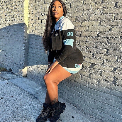 Ropa de otoño para mujer, top corto sexy de calle, falda con bolso de cadera, atuendo para mujer