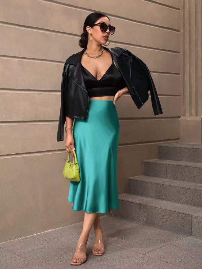 Hip Wrapped Fishtail Skirt Satin Mid Length Skirt Autumn Women Clothing Direct