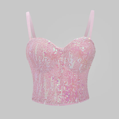 Wants Sexy Heavy Industry Colorful Sequ Boning Corset Bra Women Underwear Bandeau Outer Wear Beautiful Back