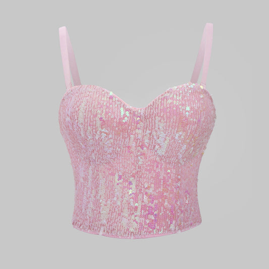 Wants Sexy Heavy Industry Colorful Sequ Boning Corset Bra Women Underwear Bandeau Outer Wear Beautiful Back